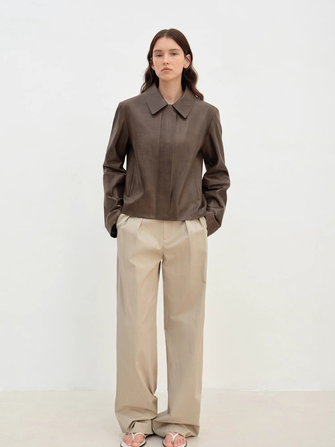 "Miss Sven" Lapel Two-tone Wax Sheepskin Short Jacket Leather Coat Women by Firelady Fur