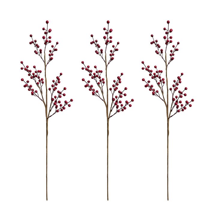 28 inch Tall Artificial Christmas Berries Holiday Berries Stems (Set of 3) by Sun Decorer