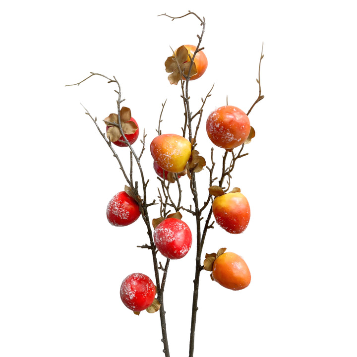 Set of 2 Artificial Persimmon Branch Stems with a Touch of Artificial Snow, 30 inches Tall by Sun Decorer