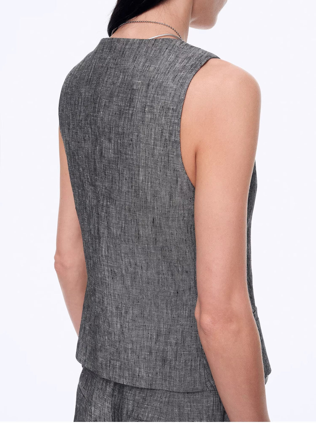 Fireladyfur Women's Linen Suit Set: Draped Vest & High-Waist Straight Trousers"Old Money Space" by Firelady Fur