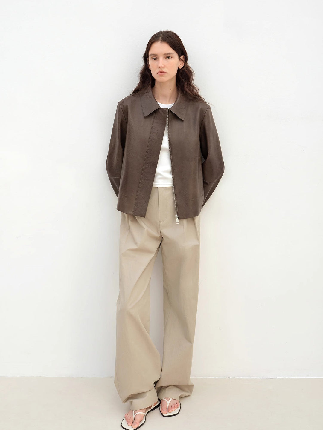 "Miss Sven" Lapel Two-tone Wax Sheepskin Short Jacket Leather Coat Women by Firelady Fur