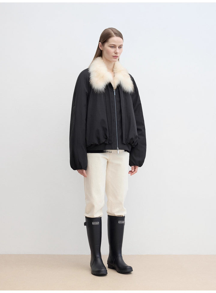 Fireladyfur Women's Detachable Contrasting Fox Fur Collar Down Jacket"Day and Night Rider" by Firelady Fur