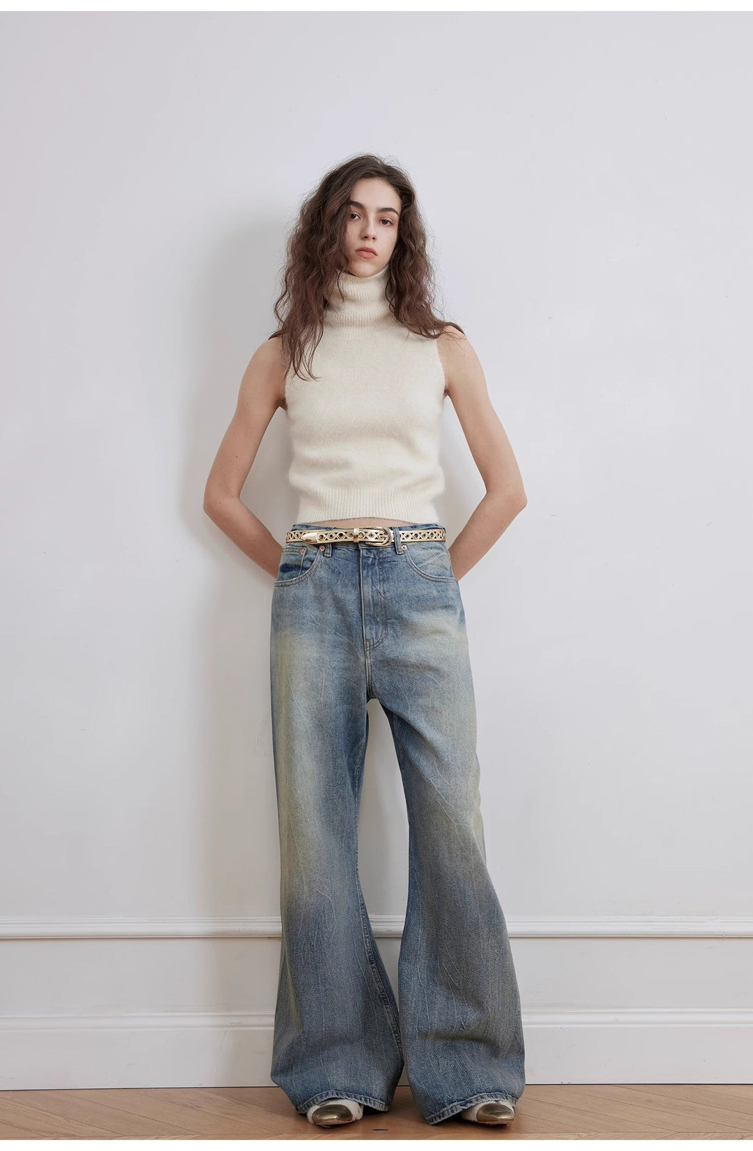 "Magic Dream" Retro Modern Washed Chicken Claw Wrinkled Jeans Women's Spacious Straight Wide Leg Pants by Firelady Fur