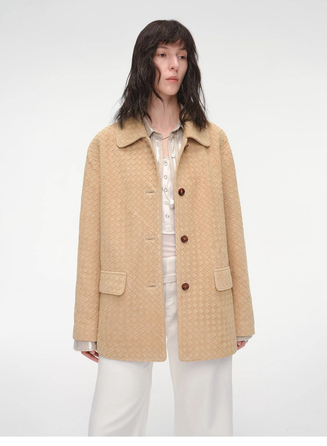 New Zealand imported lambskin perforated woven leather jacket spring"Rembrandt Night" by Firelady Fur