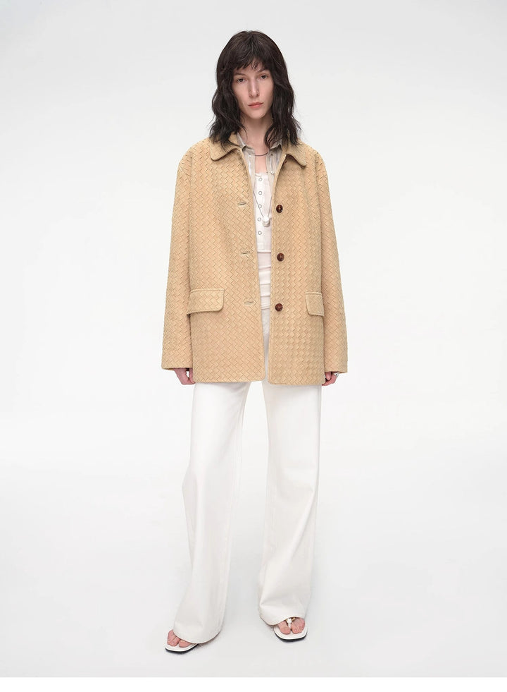 New Zealand imported lambskin perforated woven leather jacket spring"Rembrandt Night" by Firelady Fur