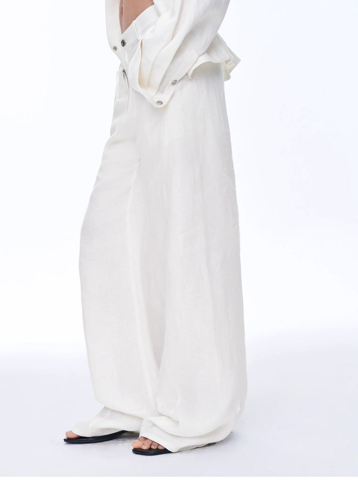 Fireladyfur Women's Stand-up Silhouette Double Waist Linen Trousers"Berlin Street" by Firelady Fur