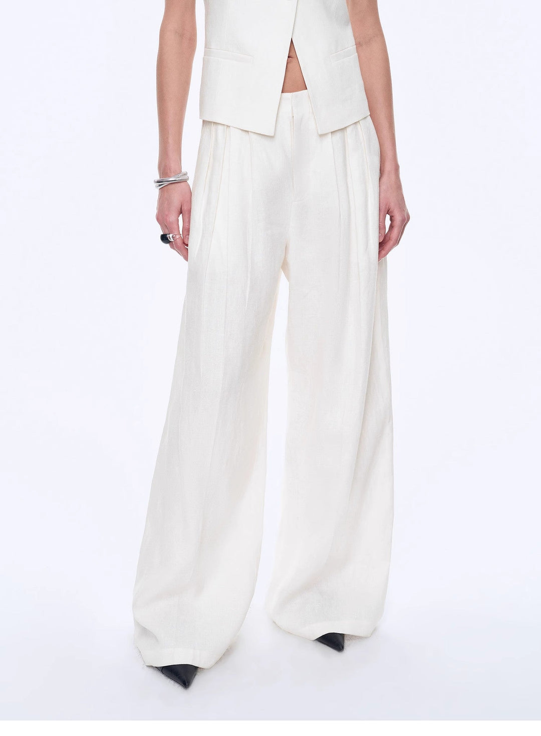 Fireladyfur Women's Linen Suit Set: Draped Vest & High-Waist Straight Trousers"Old Money Space" by Firelady Fur