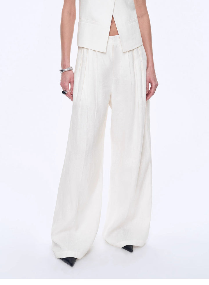 Fireladyfur Women's Linen Suit Set: Draped Vest & High-Waist Straight Trousers"Old Money Space" by Firelady Fur