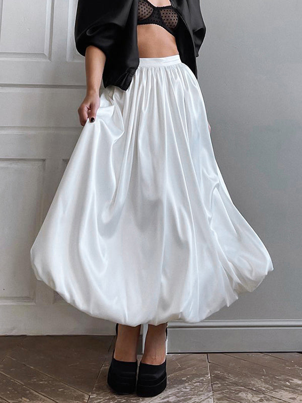 Loose Pleated Solid Color Lantern Skirts Bottoms by migunica