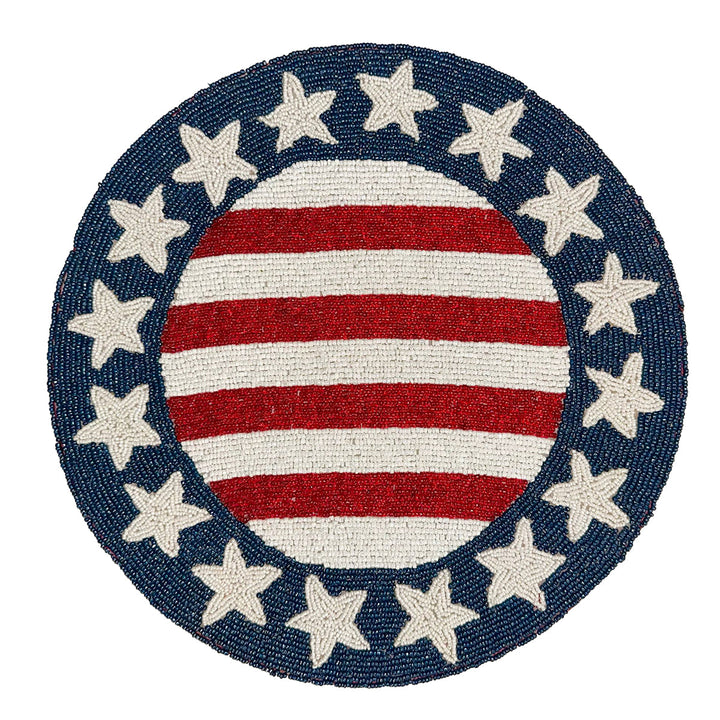 USA Flag Round Beaded Placemats - Set of 2 by Decozen