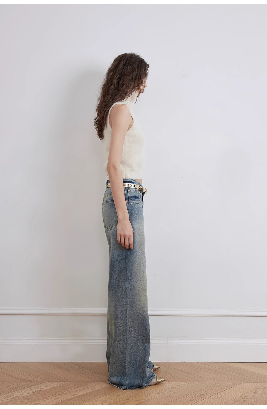 "Magic Dream" Retro Modern Washed Chicken Claw Wrinkled Jeans Women's Spacious Straight Wide Leg Pants by Firelady Fur
