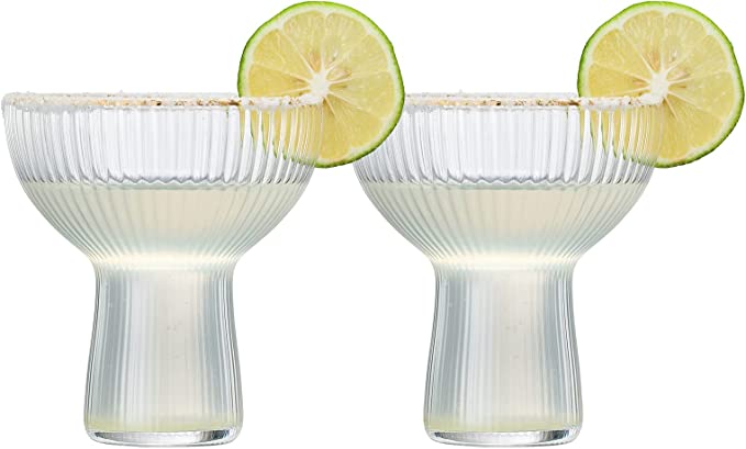 Ribbed Stemless Margarita Glasses with Gold Rim - Set of 4 (10 OZ)