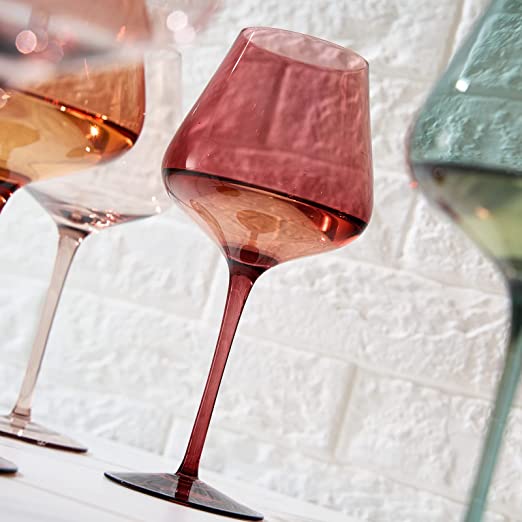 Colored Crystal Wine Glass Set of 6 - Large 20 oz (Pastel)