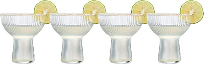 Ribbed Stemless Margarita Glasses with Gold Rim - Set of 4 (10 OZ)