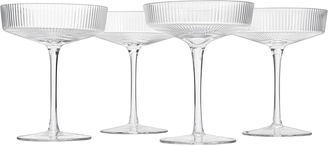 Ribbed Coupe Cocktail Glasses 8 oz | Set of 4 (Clear)