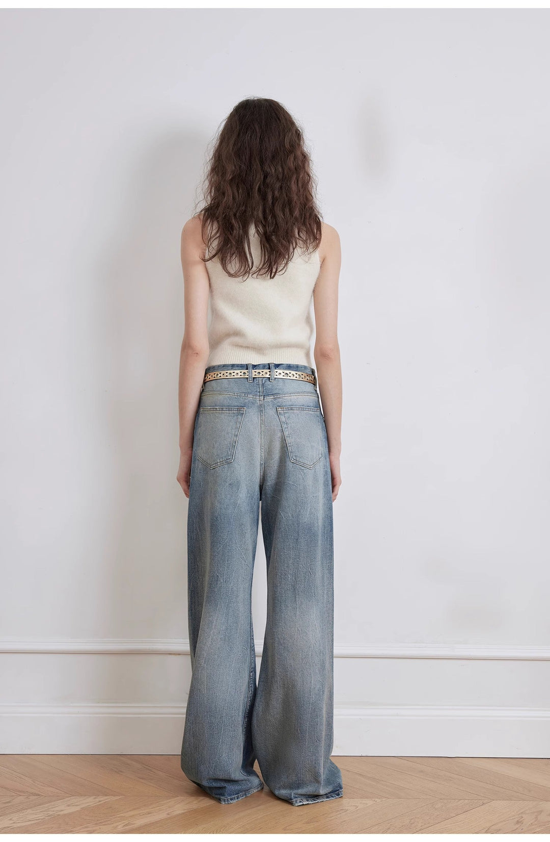 "Magic Dream" Retro Modern Washed Chicken Claw Wrinkled Jeans Women's Spacious Straight Wide Leg Pants by Firelady Fur