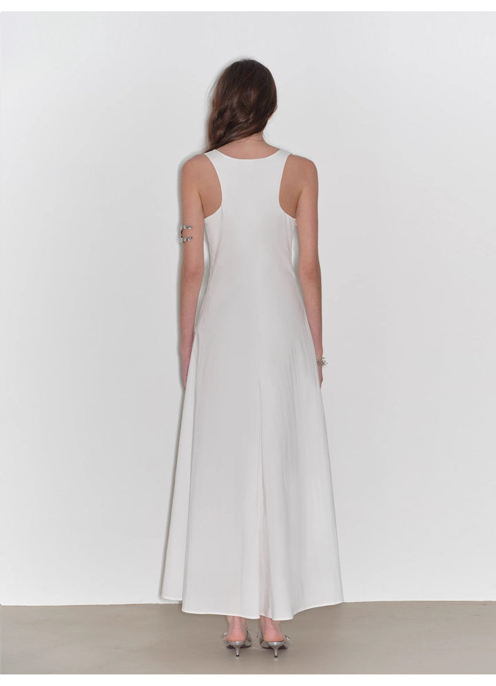 "Lake Bled" Simple and slim texture U-neck A-line slim fit vest dress by Firelady Fur