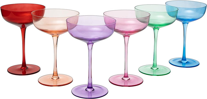 Colored Coupe Glasses | Set of 6 | 7 oz (Classic Multicolor)