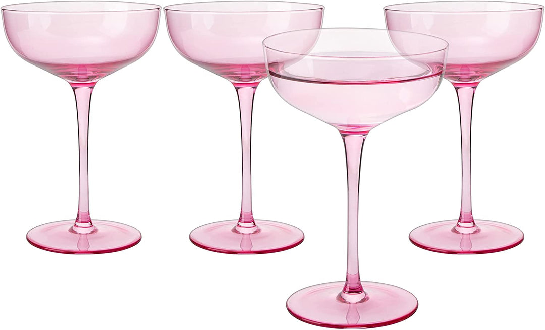 The Wine Savant Colored Coupe Glass | 7oz | Set of 4 Colorful Champagne & Cocktail Glasses, Fancy Manhattan, Crystal Martini, Cocktails Set, Margarita Bar Glassware Gift, Vintage (Blush Pink) by The Wine Savant