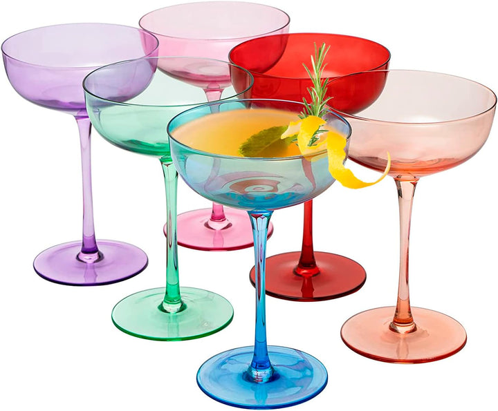 Colored Coupe Glasses | Set of 6 | 7 oz (Classic Multicolor)