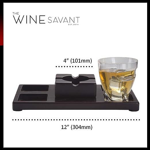 The Wine Savant Cigar Glasses Tray & Ash Tray, 4 Whiskey Cigar Glasses