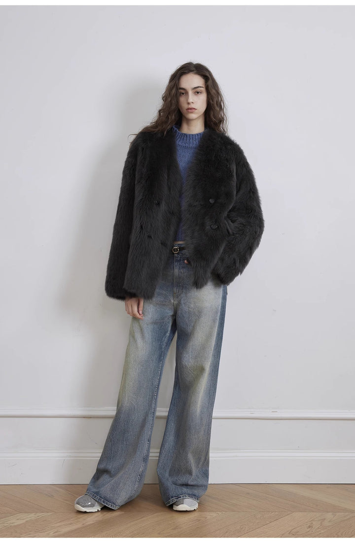 "Magic Dream" Retro Modern Washed Chicken Claw Wrinkled Jeans Women's Spacious Straight Wide Leg Pants by Firelady Fur