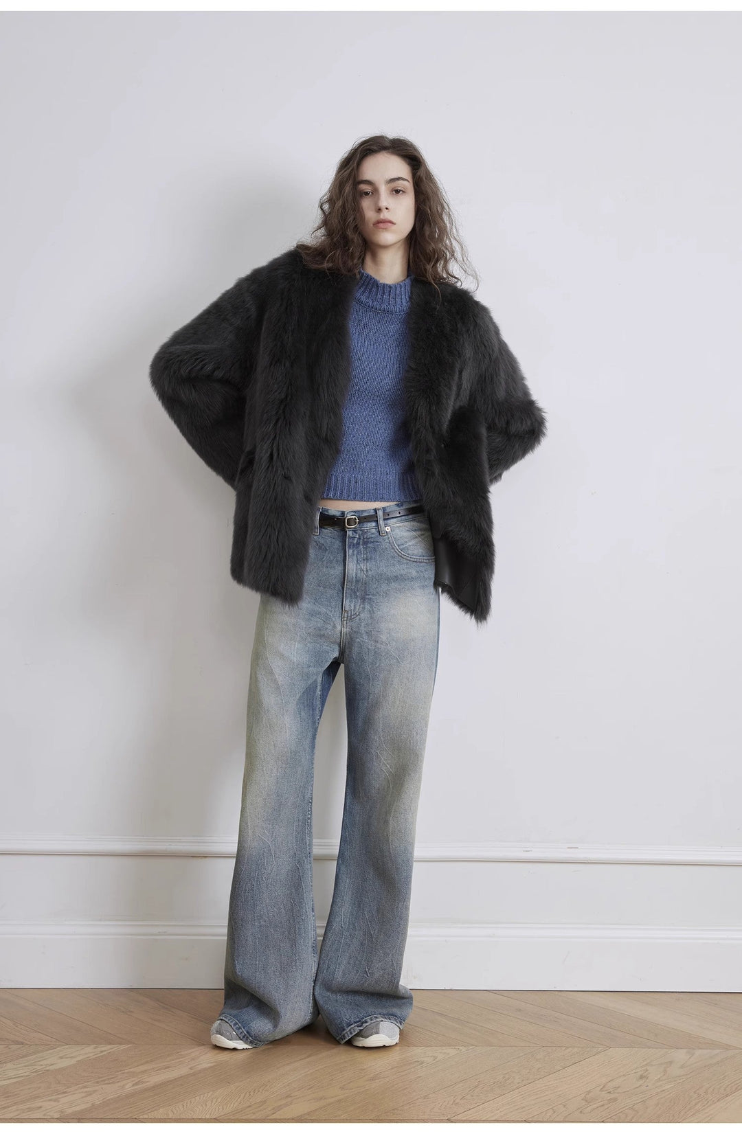 "Magic Dream" Retro Modern Washed Chicken Claw Wrinkled Jeans Women's Spacious Straight Wide Leg Pants by Firelady Fur