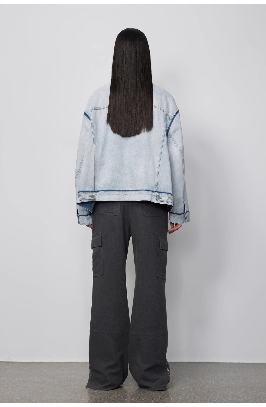 "Starry Sky Market" luxury brand classic washed cotton collarless raw edge denim jacket by Firelady Fur