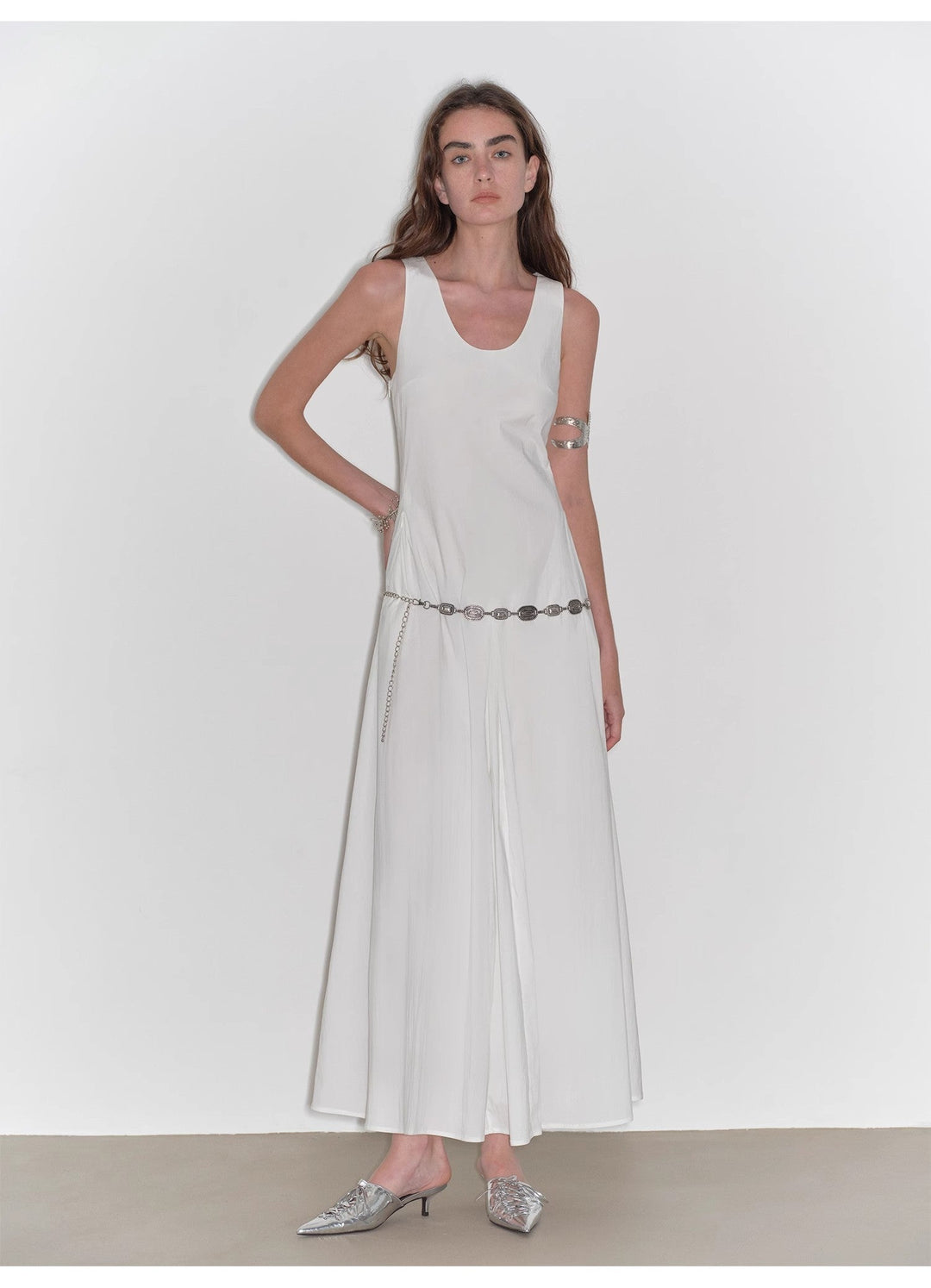 "Lake Bled" Simple and slim texture U-neck A-line slim fit vest dress by Firelady Fur