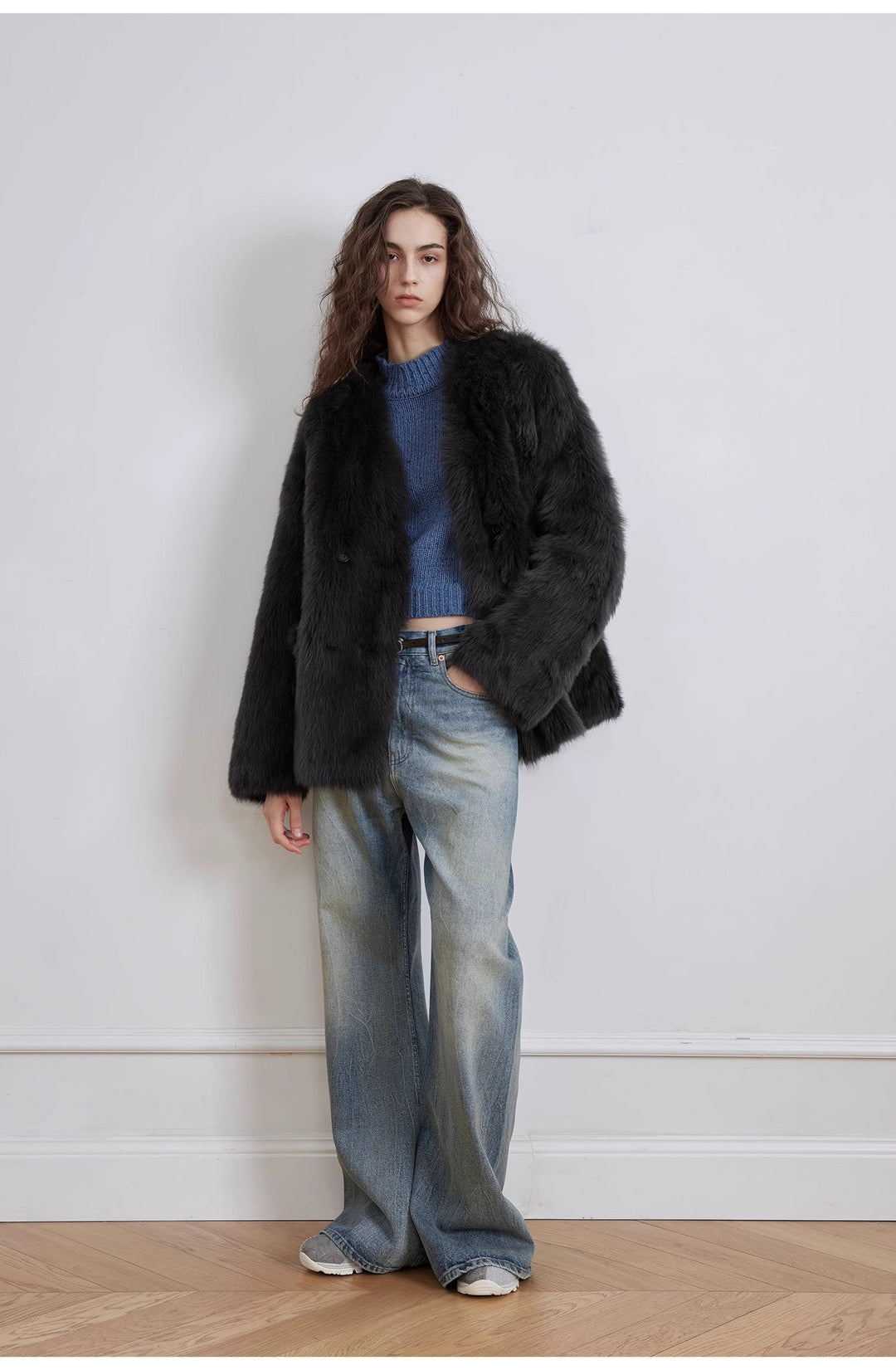 "Magic Dream" Retro Modern Washed Chicken Claw Wrinkled Jeans Women's Spacious Straight Wide Leg Pants by Firelady Fur