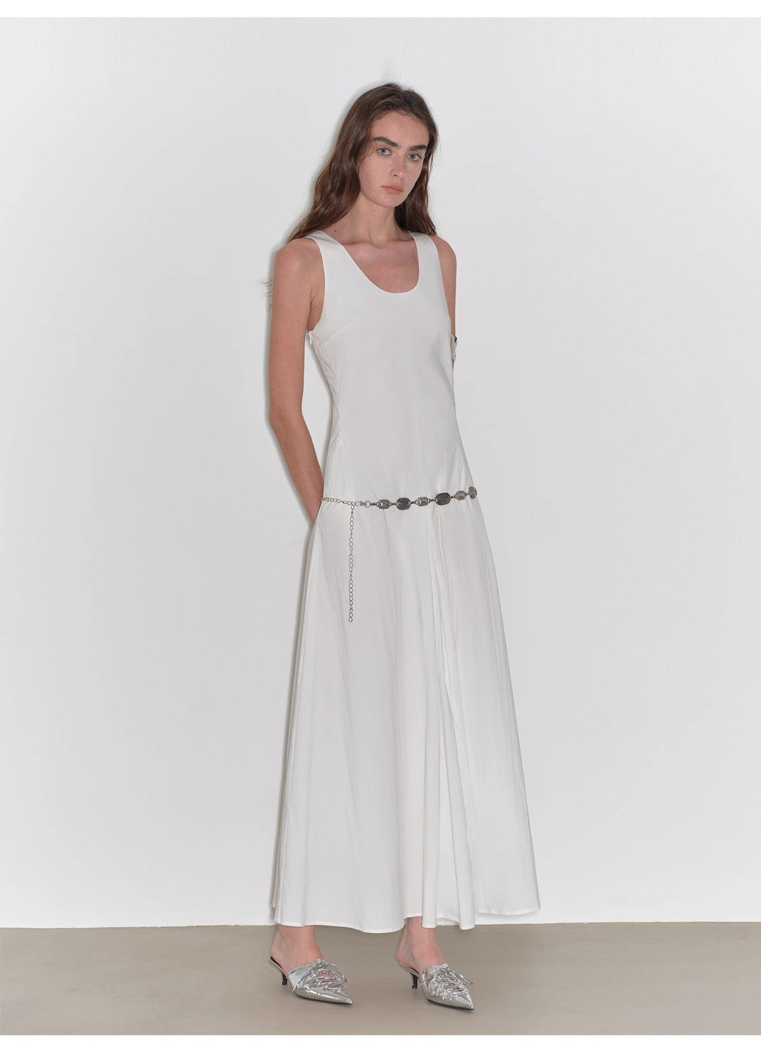 "Lake Bled" Simple and slim texture U-neck A-line slim fit vest dress by Firelady Fur