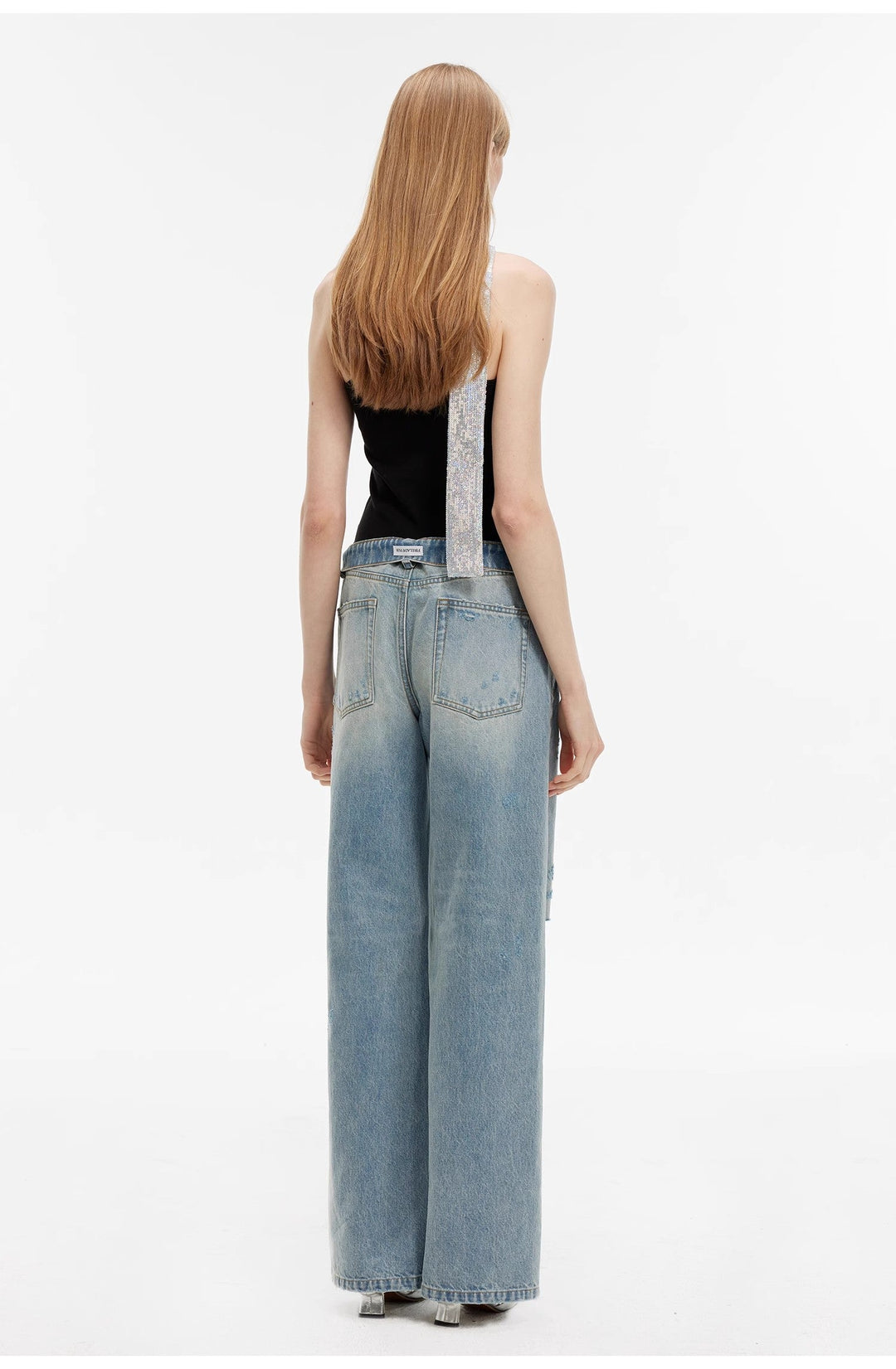 "Gray and Denim" stylish and personalized Turkish washed retro distressed holes straight flared jeans by Firelady Fur