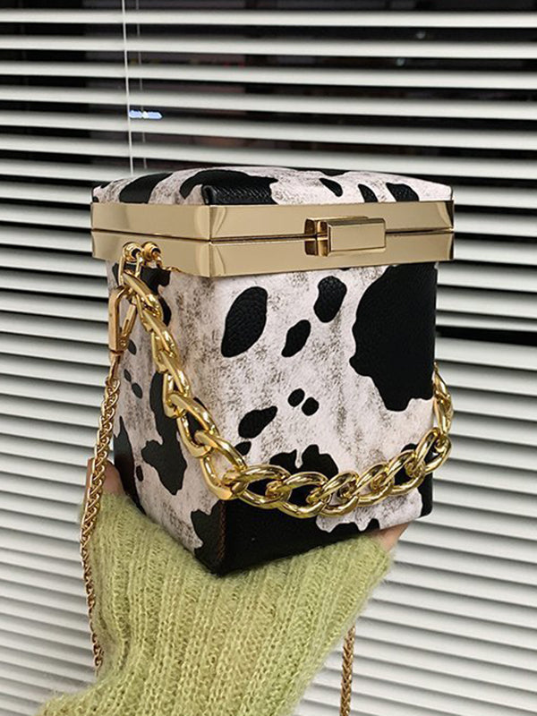 Chains Cow Printed Crossbody Bags by migunica