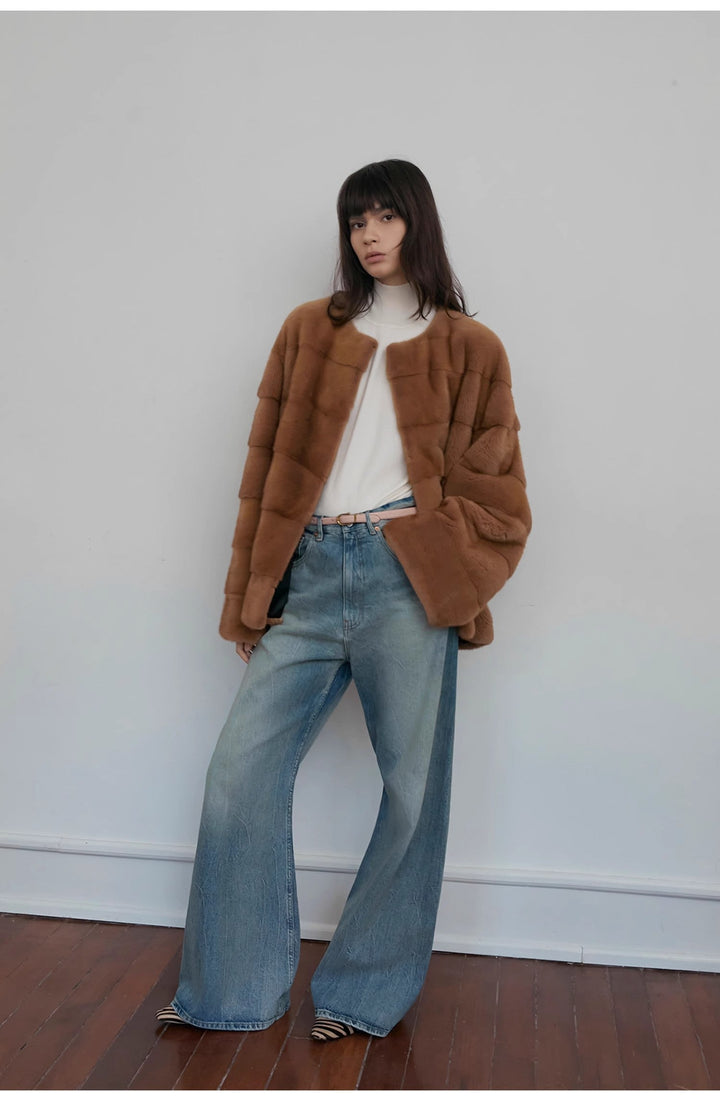 "Magic Dream" Retro Modern Washed Chicken Claw Wrinkled Jeans Women's Spacious Straight Wide Leg Pants by Firelady Fur