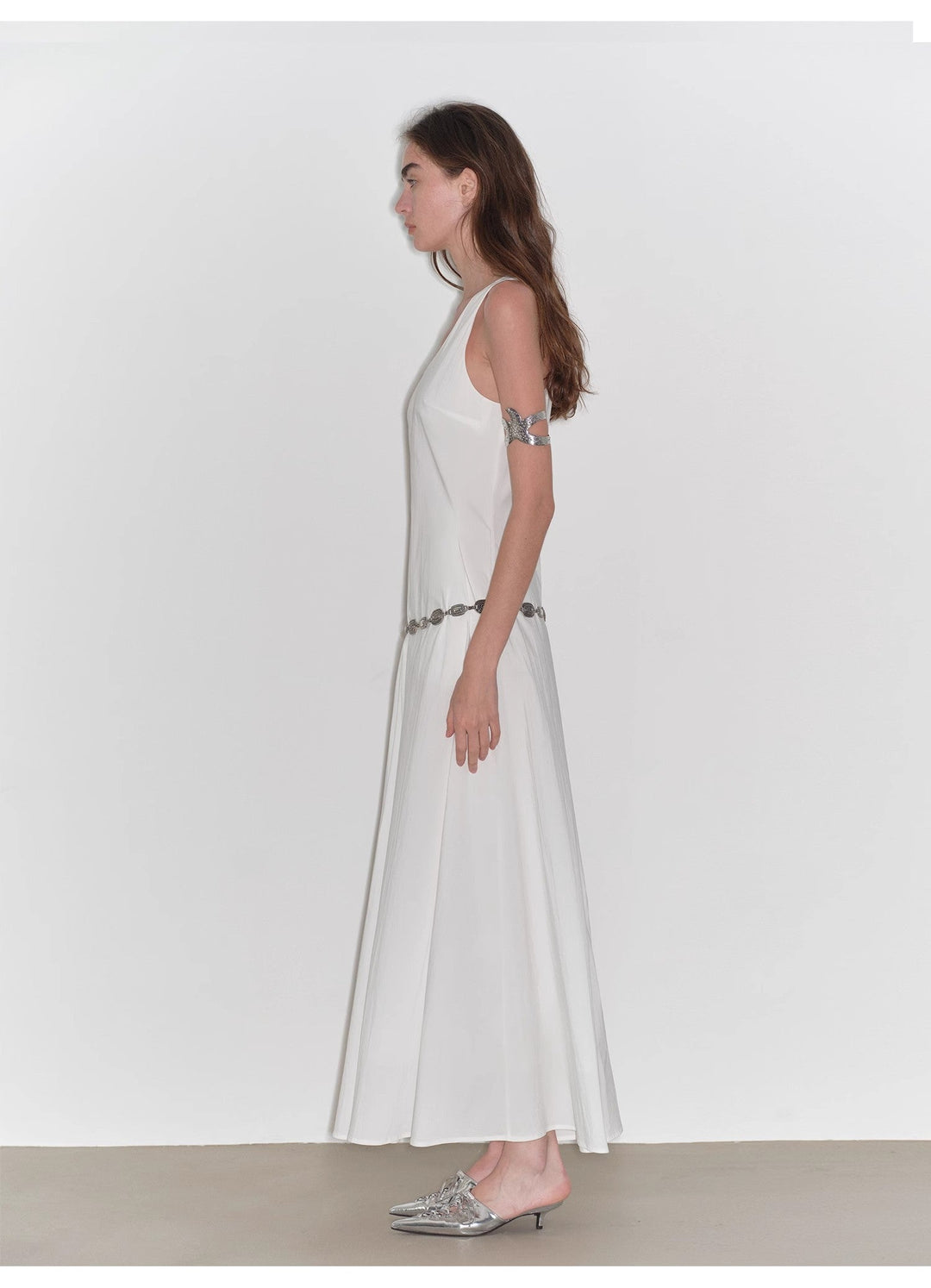 "Lake Bled" Simple and slim texture U-neck A-line slim fit vest dress by Firelady Fur