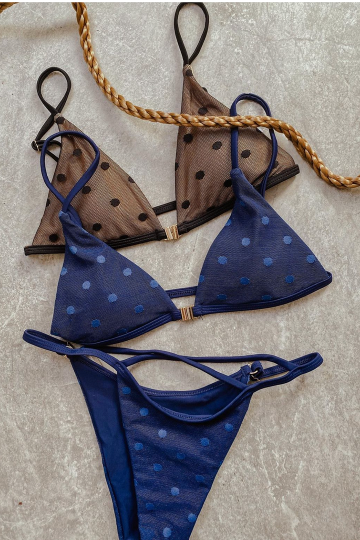 Chloe in Navy Blue Polka Dot Top