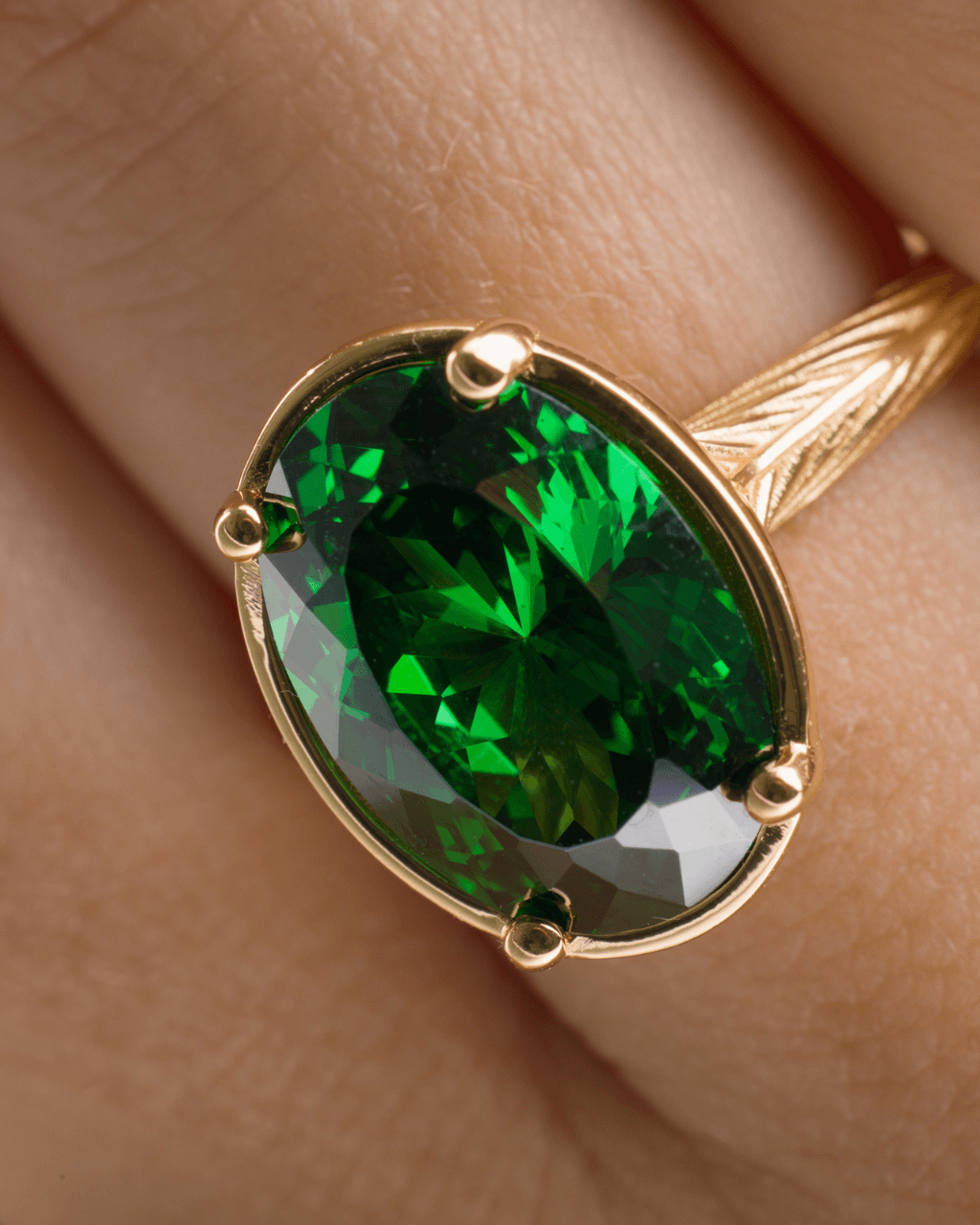 Oval Cut Emerald CZ Cocktail Ring