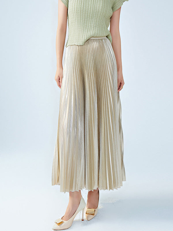 Loose Metallic Pleated Skirts Bottoms by migunica