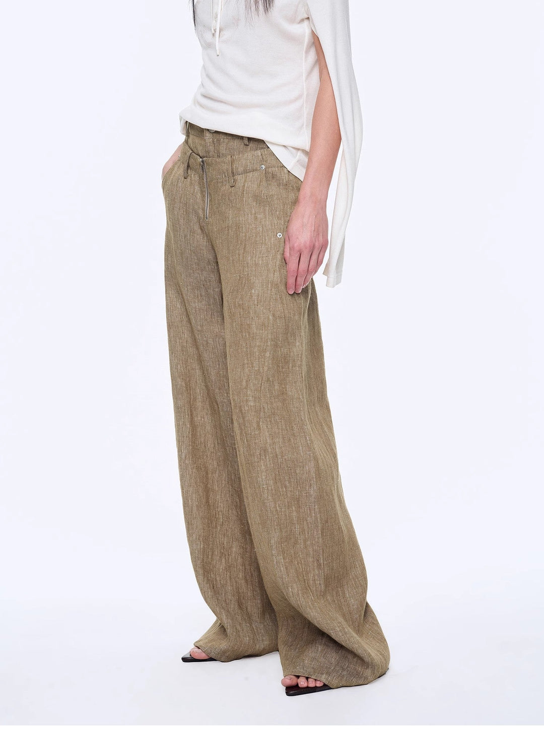 Fireladyfur Women's Stand-up Silhouette Double Waist Linen Trousers"Berlin Street" by Firelady Fur