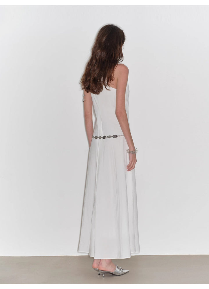 "Lake Bled" Simple and slim texture U-neck A-line slim fit vest dress by Firelady Fur