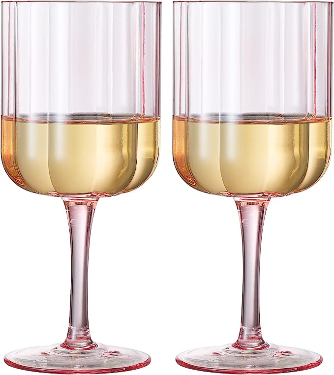 Flower Vintage Wine Glassware - Set of 2-13 oz (Pink)
