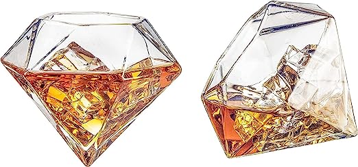The Wine Savant Diamond Whiskey Glasses, Set of 2 10 oz