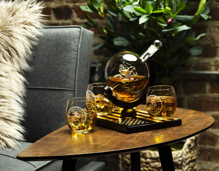 Marine Decanter Set With 4 Whiskey Glasses 1000ml Marines Gift Decanter by The Wine Savant by The Wine Savant