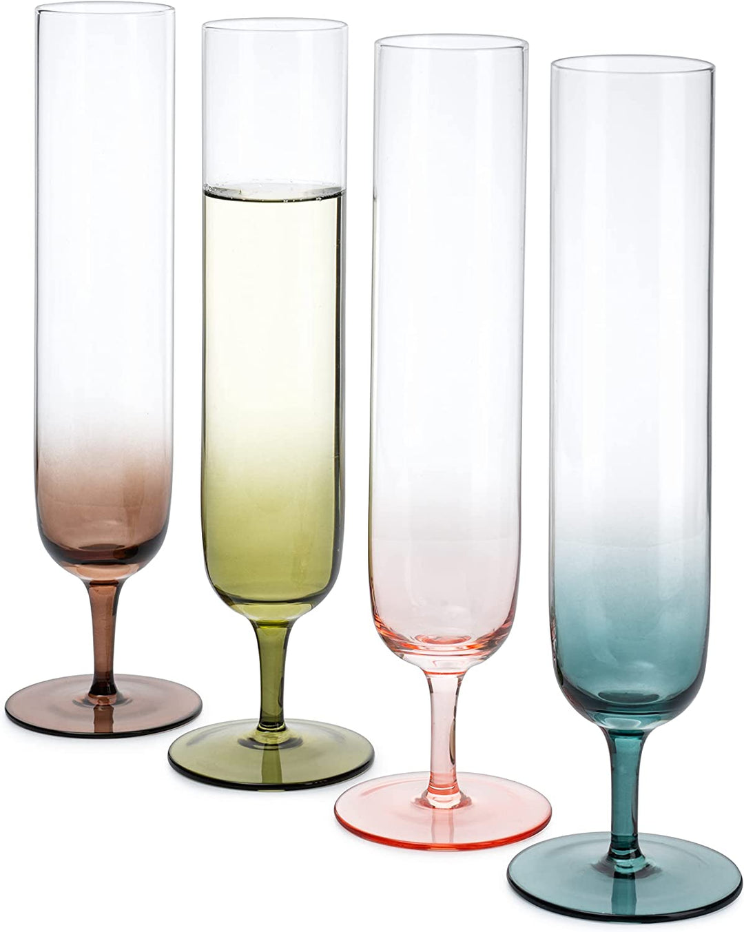 Multicolored Beautiful Champagne Flutes 10" Stemmed - 4 Set