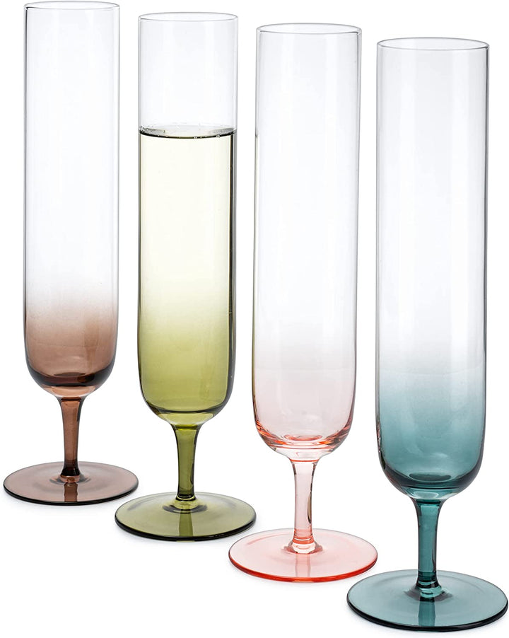 Multicolored Beautiful Champagne Flutes 10" Stemmed - 4 Set