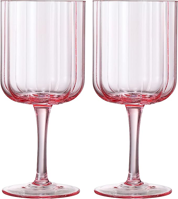 Flower Vintage Wine Glassware - Set of 2-13 oz (Pink)
