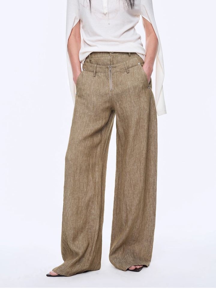 Fireladyfur Women's Stand-up Silhouette Double Waist Linen Trousers"Berlin Street" by Firelady Fur
