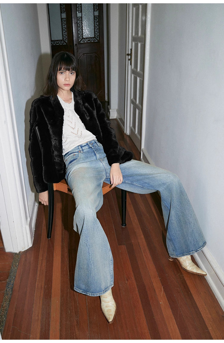"Magic Dream" Retro Modern Washed Chicken Claw Wrinkled Jeans Women's Spacious Straight Wide Leg Pants by Firelady Fur