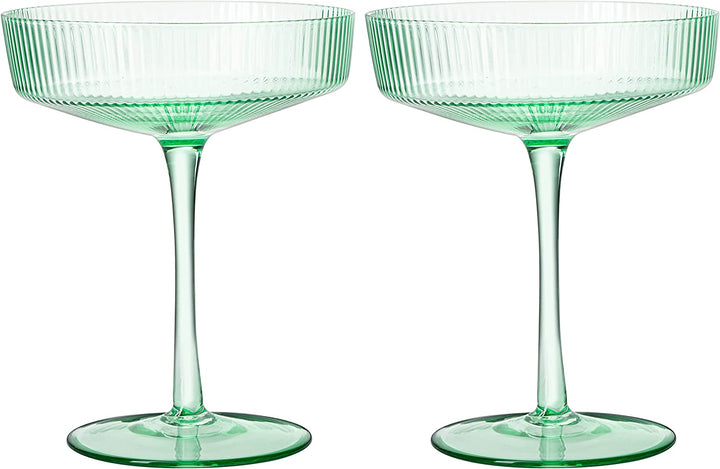 Ribbed Coupe Cocktail Glasses 8 oz | Set of 2 (Green)