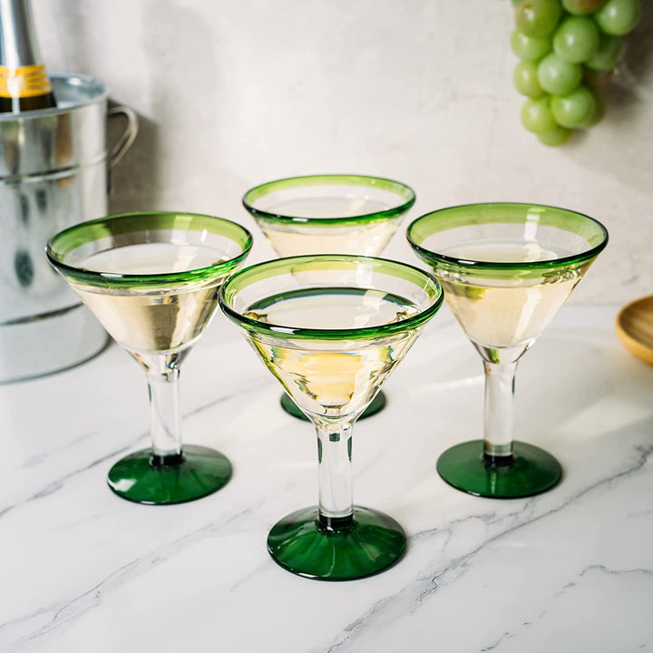 Mexican Hand Blown Martini & Margarita Glasses - Set of 4-10oz